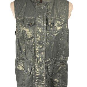 Chico's Gold Olive Metallic Vest Size M Medium (1) Utility Jacket Linen Cotton B